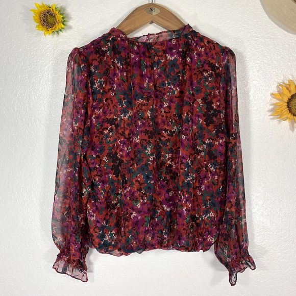 Melloday Floral Bouquets Ruffle Sleeve Fabric Quarter Button Blouse Sz XL Womens - Picture 4 of 13